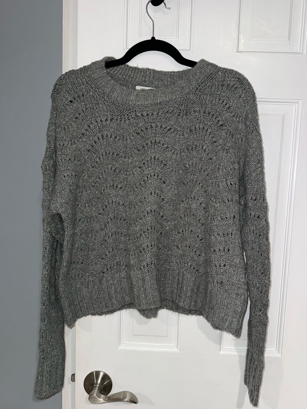 American Eagle Pointelle Scalloped Knit Crewneck Sweater